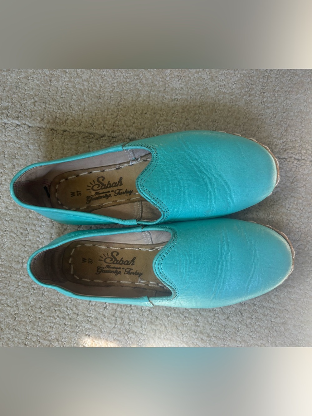 Sabah Turquoise Leather Slip-On Flats